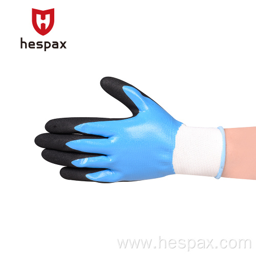 Hespax Double Dipped Nitrile Sandy Waterproof Oilfield Glove